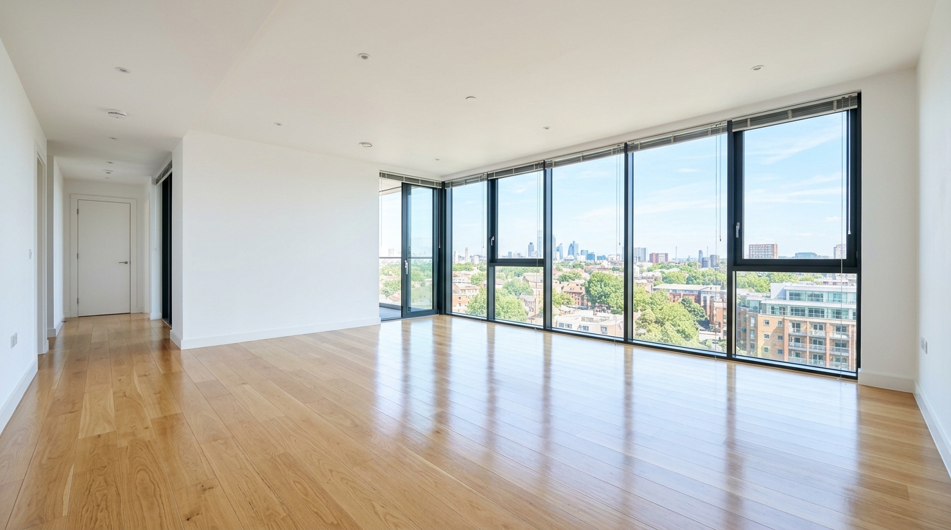 Immaculate empty apartment with clean hardwood floors ready for landlord move out walk-through